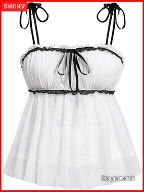 Plus Size Lace Babydoll Peplum Bustier Cami Top Tie Shoulder Summer